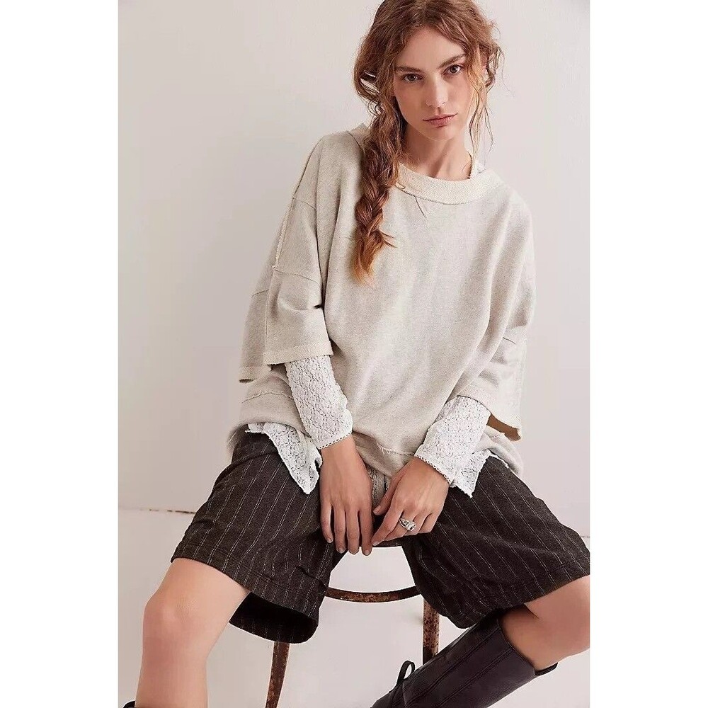 Free People We The Free Cityscape Pullover Top Oversized Cotton L NEW 284283